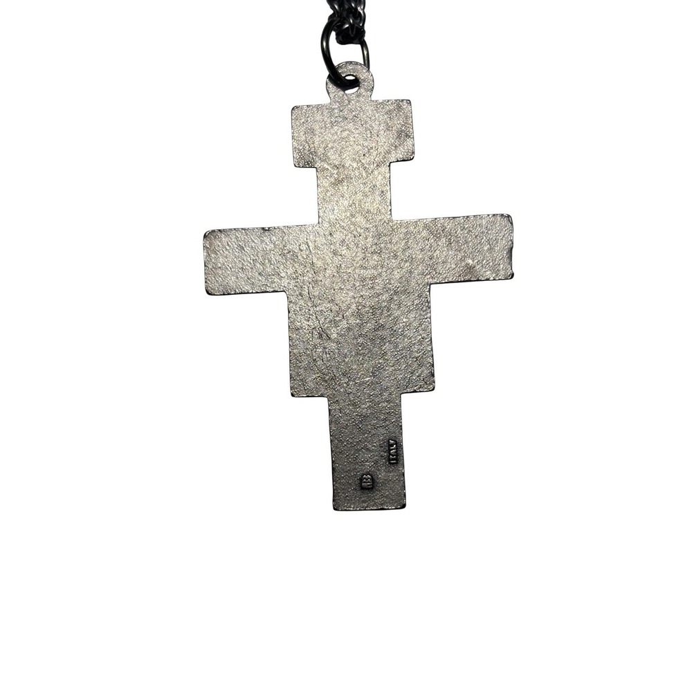 Vintage Italy Silver Tone Etched San Damiano Crucifix Christian Cross Necklace - Picture 3 of 9